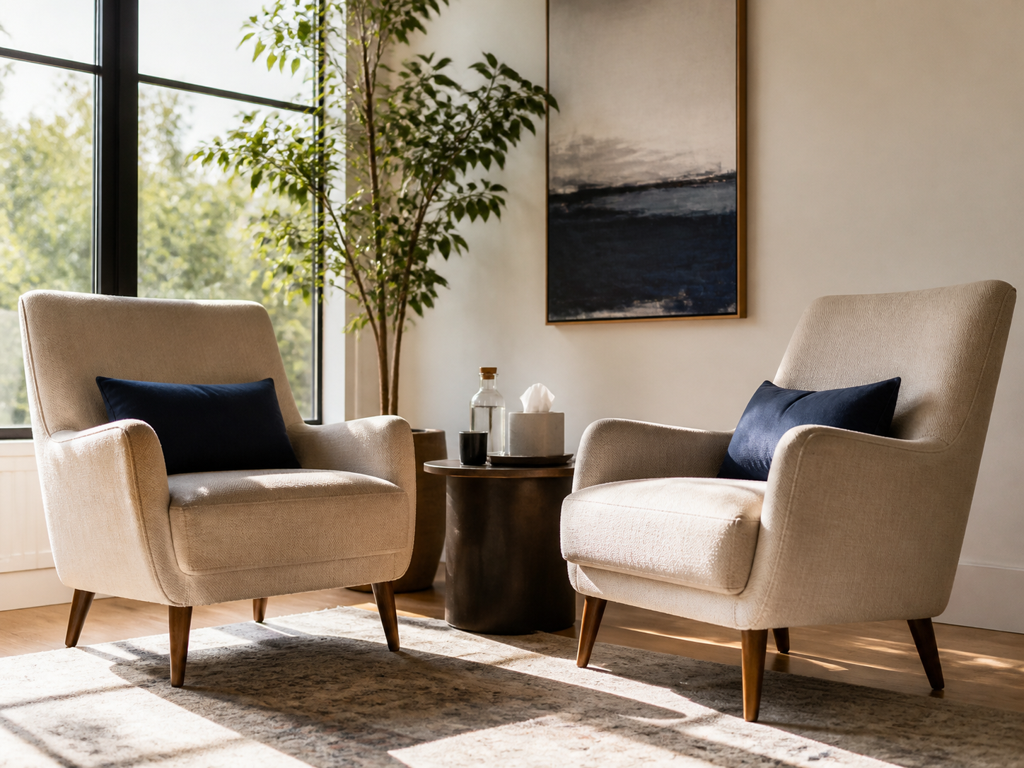 A calm setting representing online couples therapy