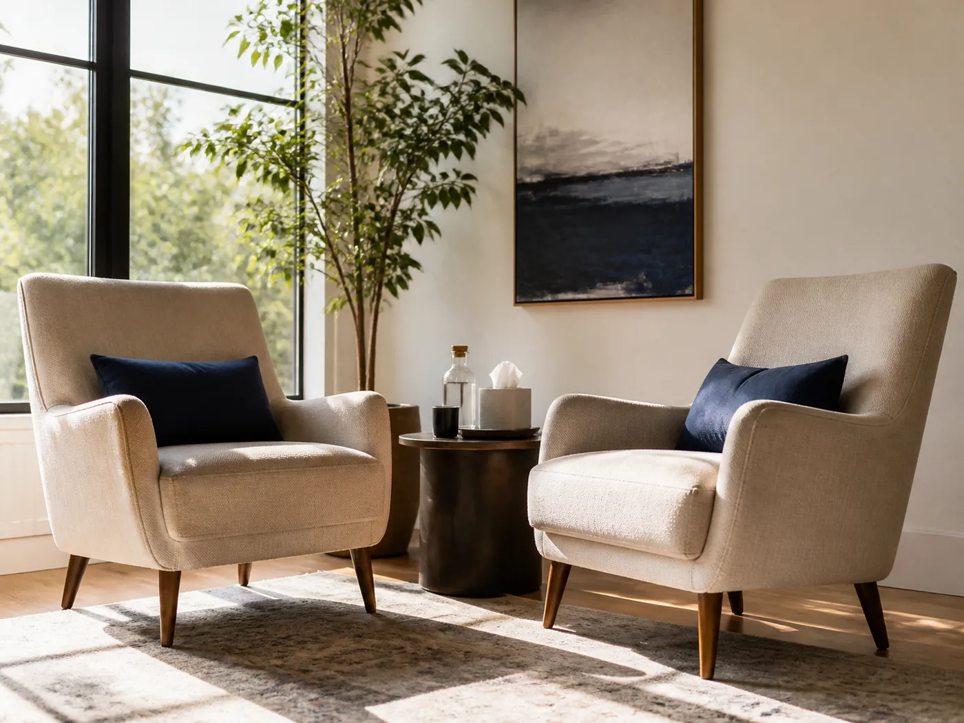 A calm setting representing online couples therapy